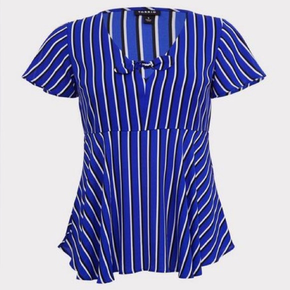 Torrid Blue Stripe Georgette Bow Blouse 2x - Picture 3 of 10